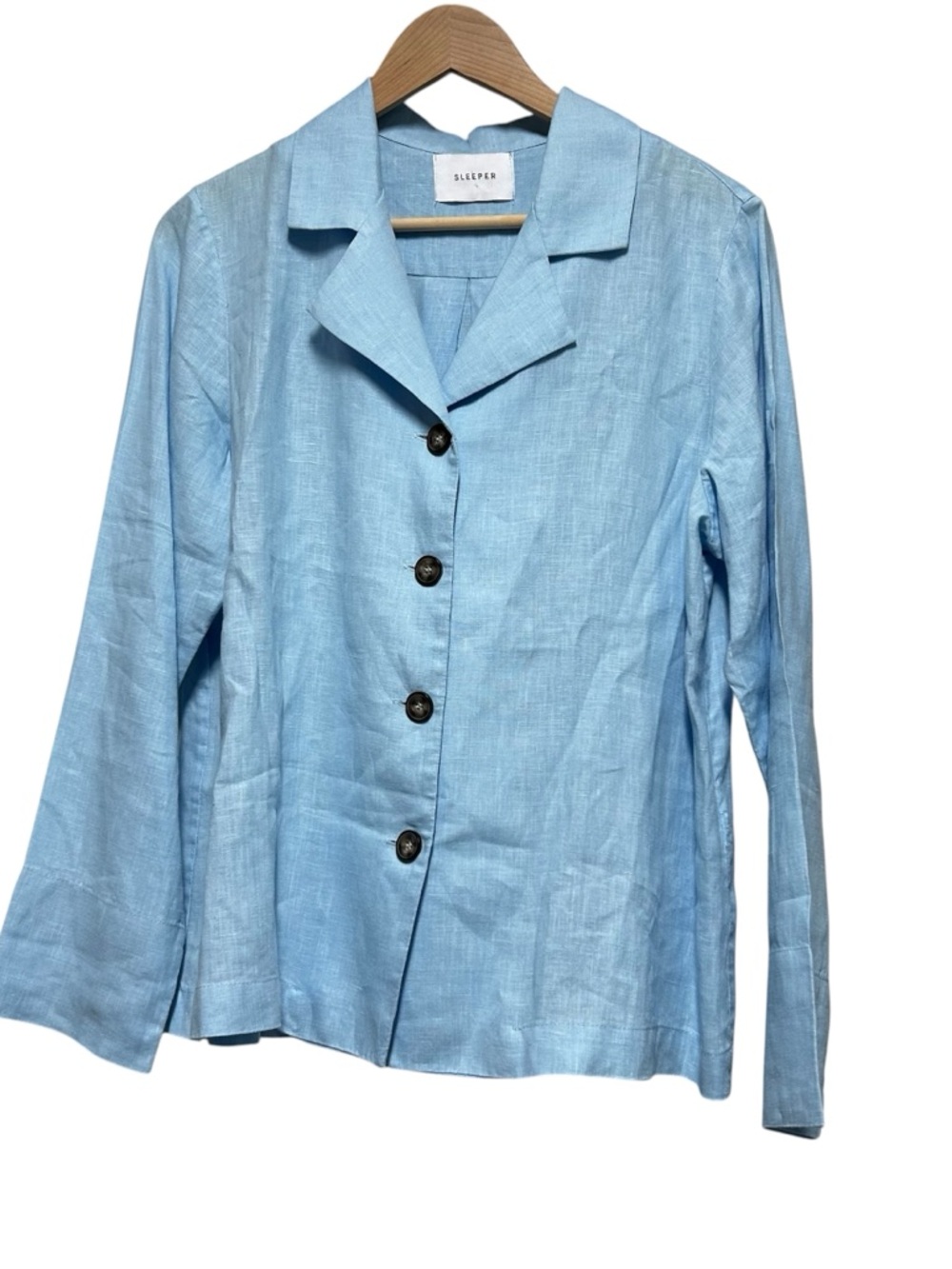 Sleeper Light Blue Linen Button Front Blouse
